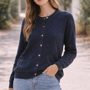 Blarney Lambswool Angora Gray Button Down Cardigan Pocket Sweater Size 2